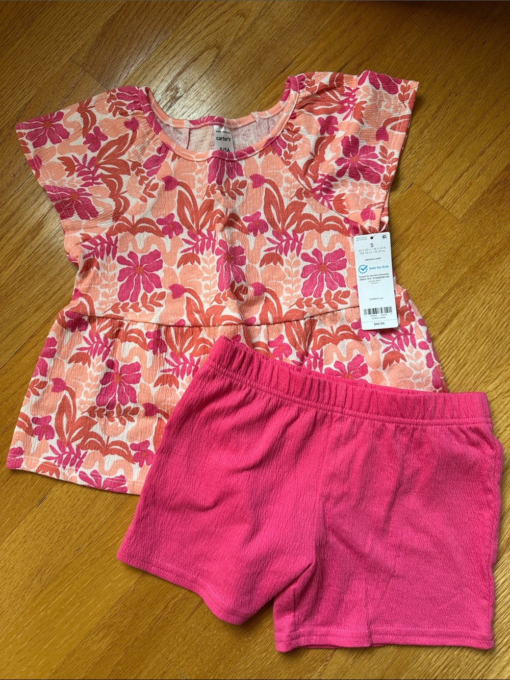 Carter's Pink & Peach Floral Top with Bright Pink Shorts